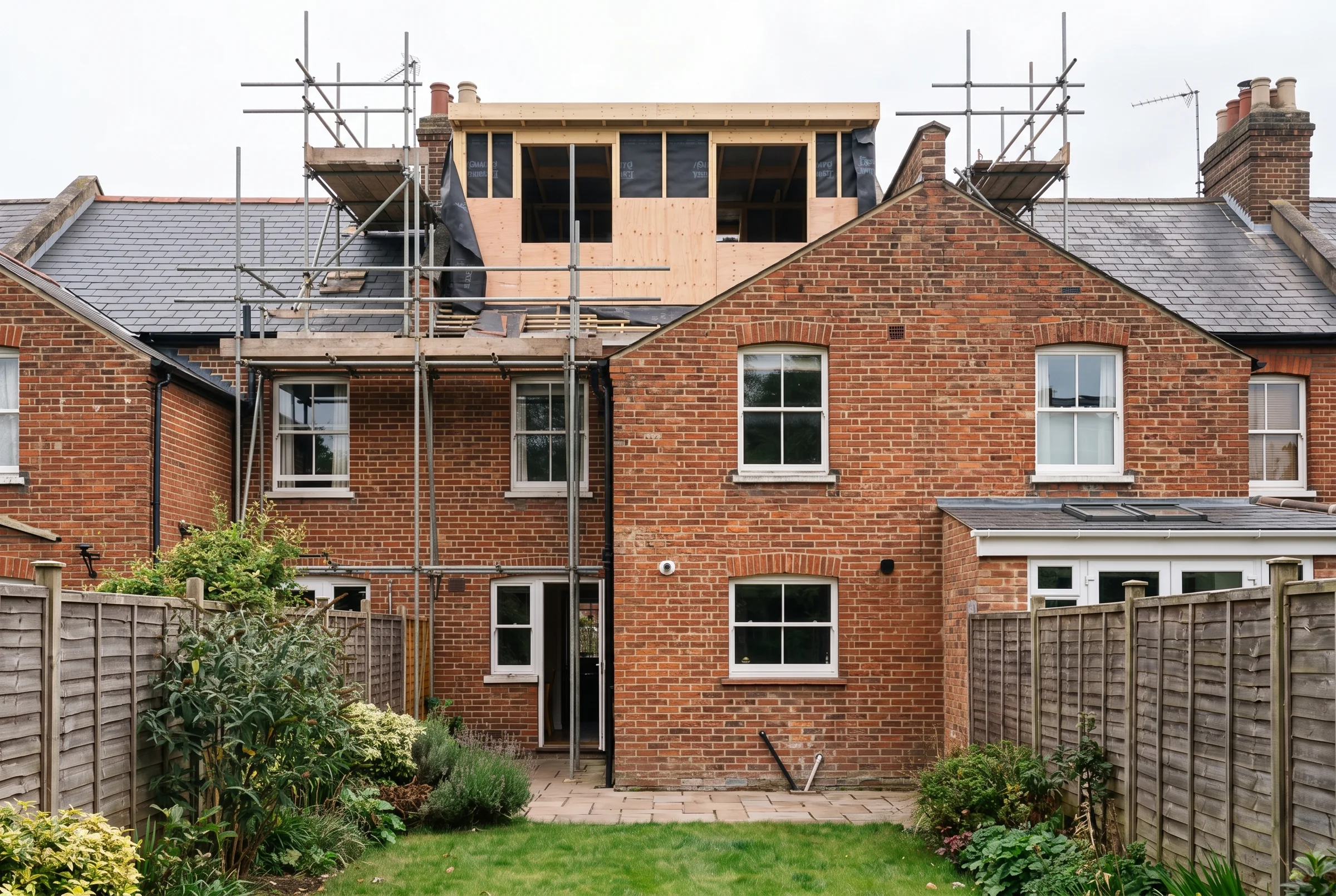 Week 3: the timber frame of the new dormer standing on the roof