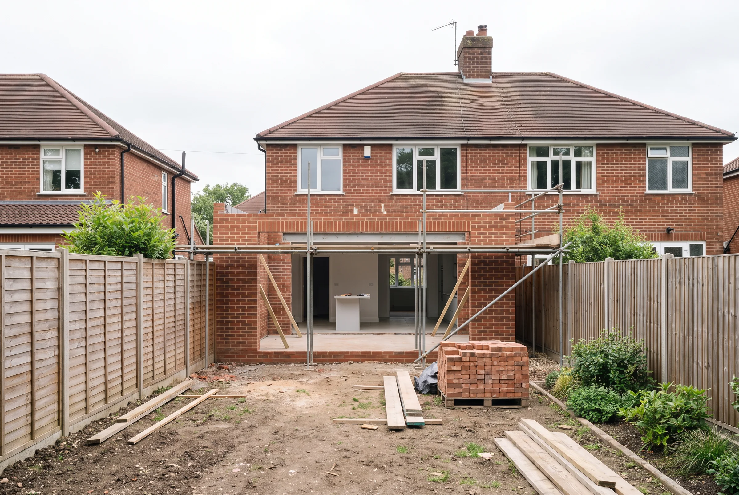 Week 5: new brick walls at full height with scaffolding